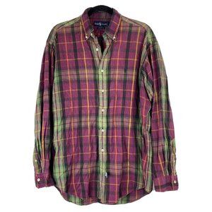 Ralph Lauren Mens Flannel Size M Red Green Plaid Cotton